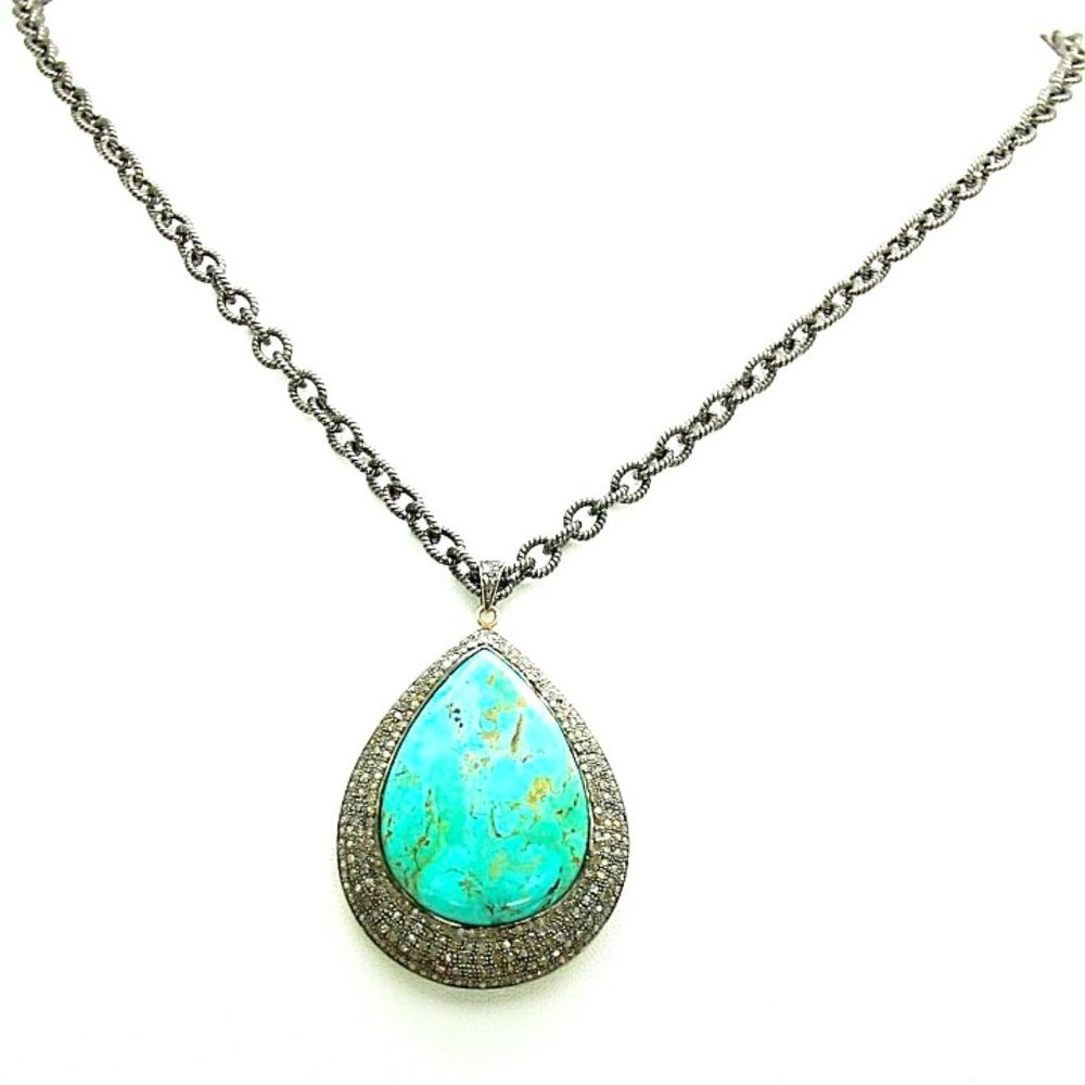 One of a kind turquoise and diamond necklace by Safia Day